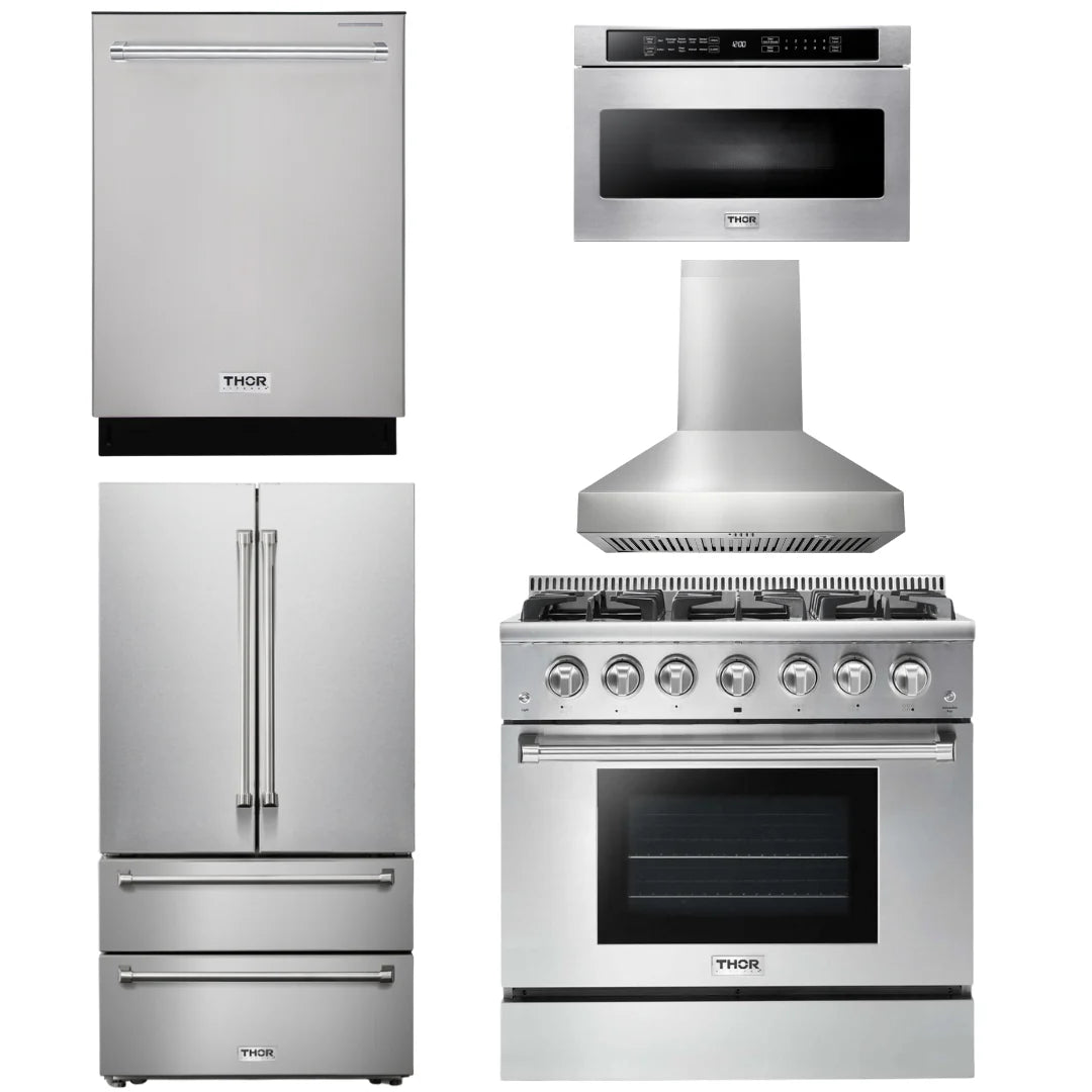 36 Propane Gas Range, Range Hood, Microwave, Refrigerator, Dishwasher U535954