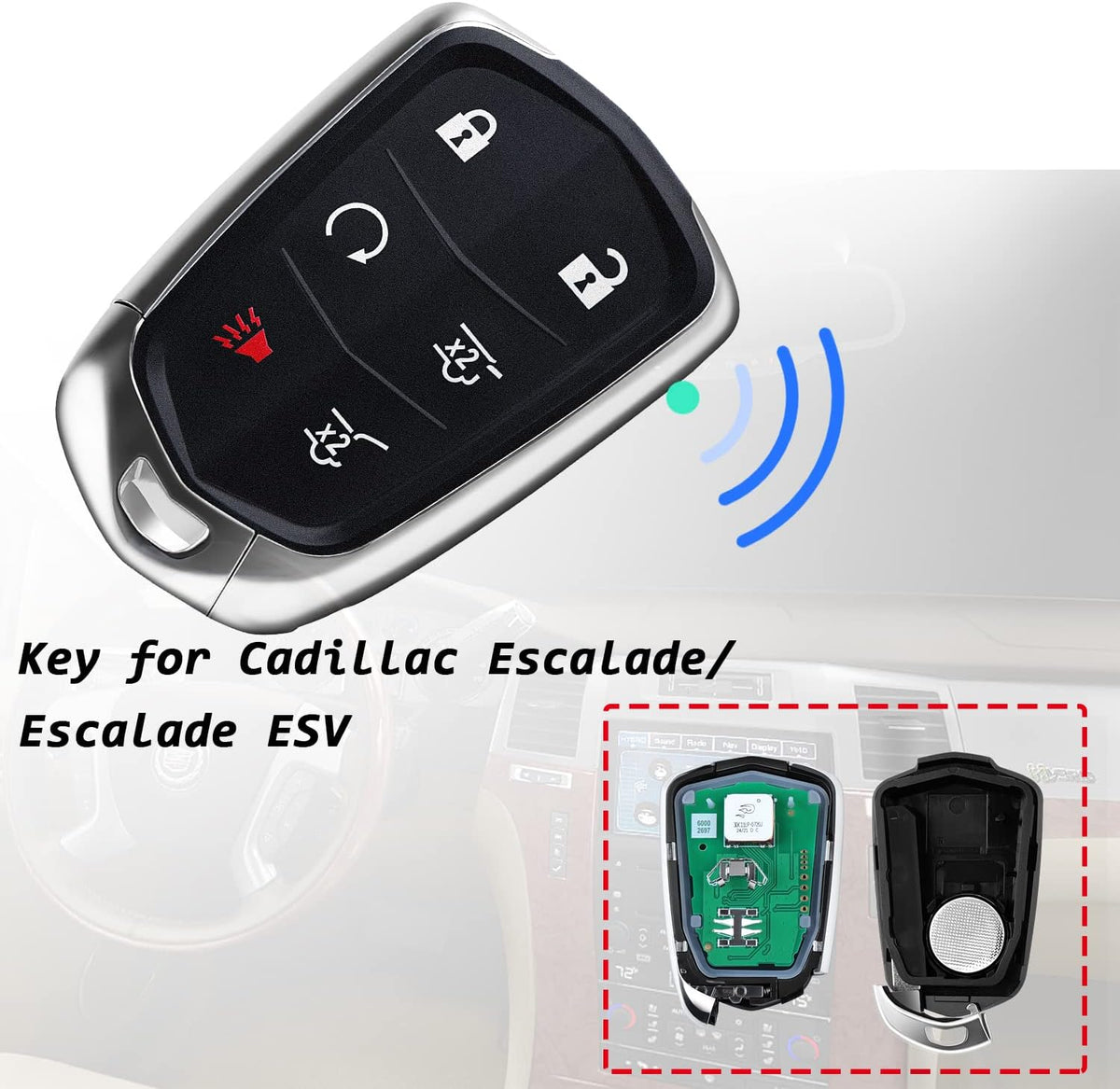 Replacement 6 Buttons Proximity Smart Keyless Entry Remote Fob for Cadillac Escalade and Escalade ESV 2015-2020 315Mhz FCC: HYQ2AB 1 Piece Pack of 2 H41094