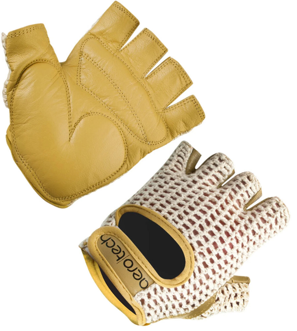 Leather and Cotton Crochet Fingerless Gloves Q379