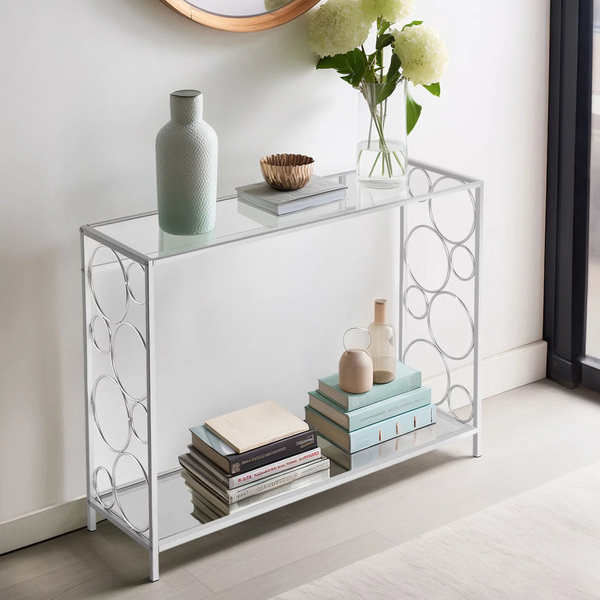 Tempered Glass 2-Tier Console Table with Shelf L65413