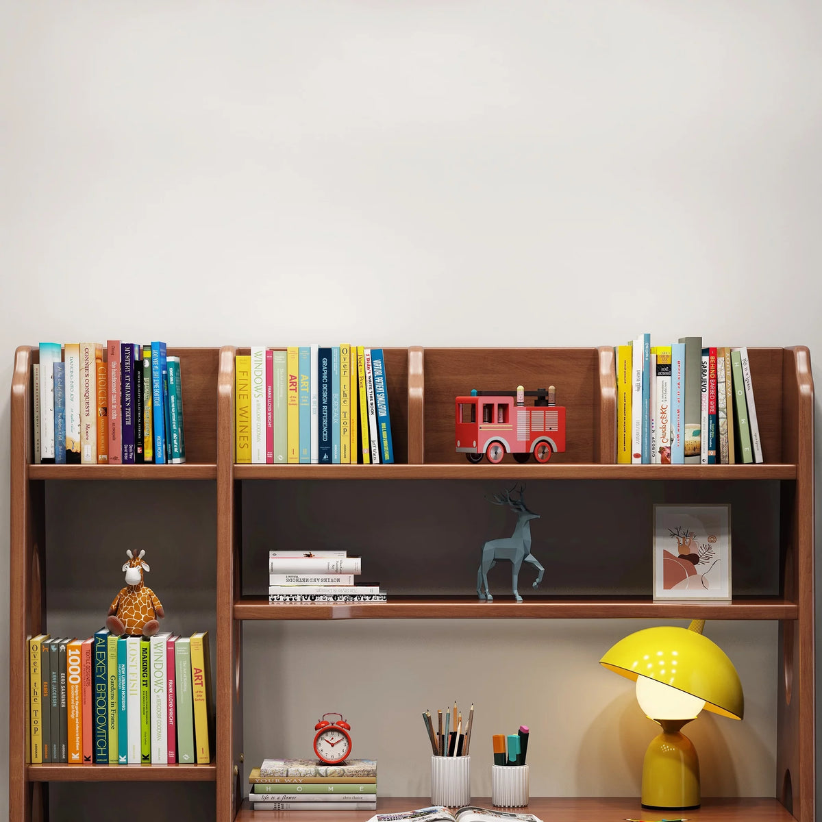 Brown Wooden Kid's Desk and Chair Set with Drawers and Bookshelf N979991