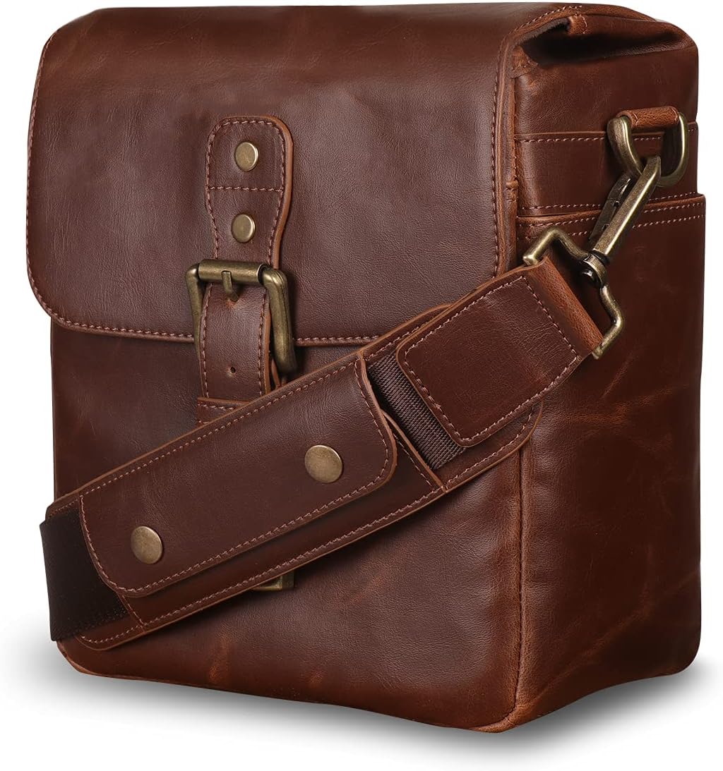 Light Brown Leather Camera Messenger Bag E4588