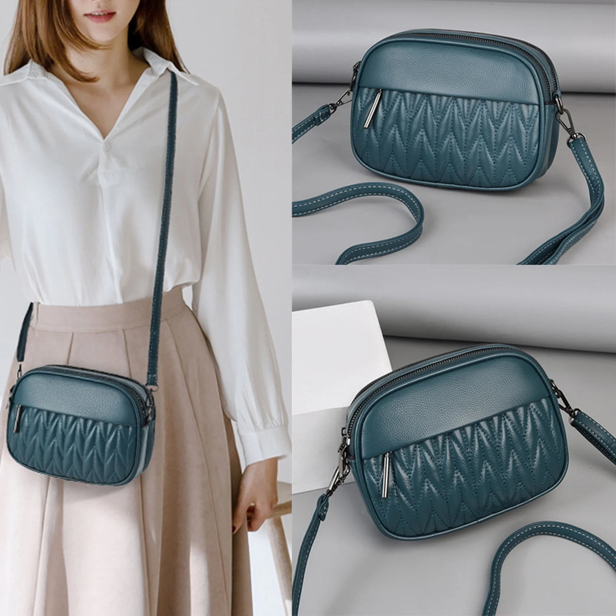 Leather Crossbody Bag with Adjustable Strap D8303