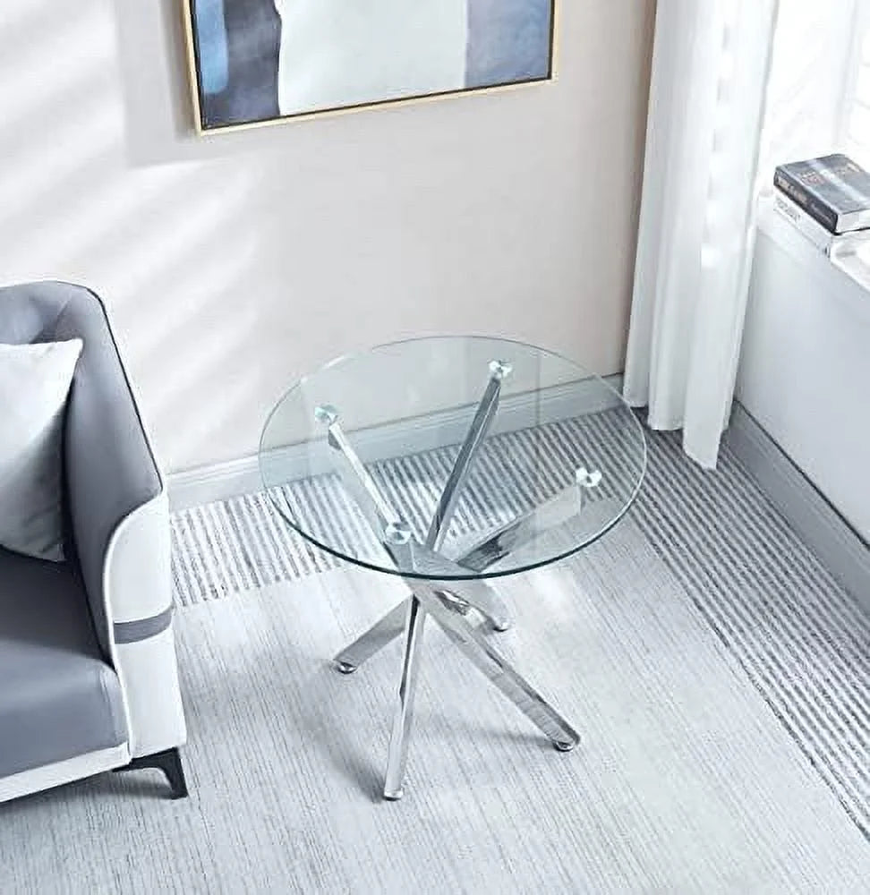 Round Glass End Table with Chrome Legs T155
