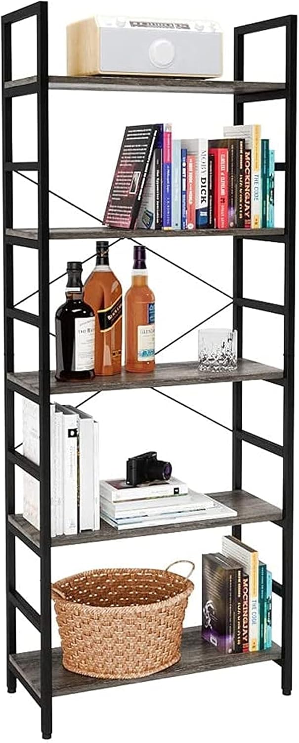 Grey 5 Tier Bookcase with Adjustable Shelves S560541