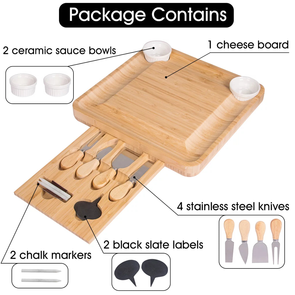 Bamboo Charcuterie Board Set with 4 Stainless Steel Cheese Knives G87450