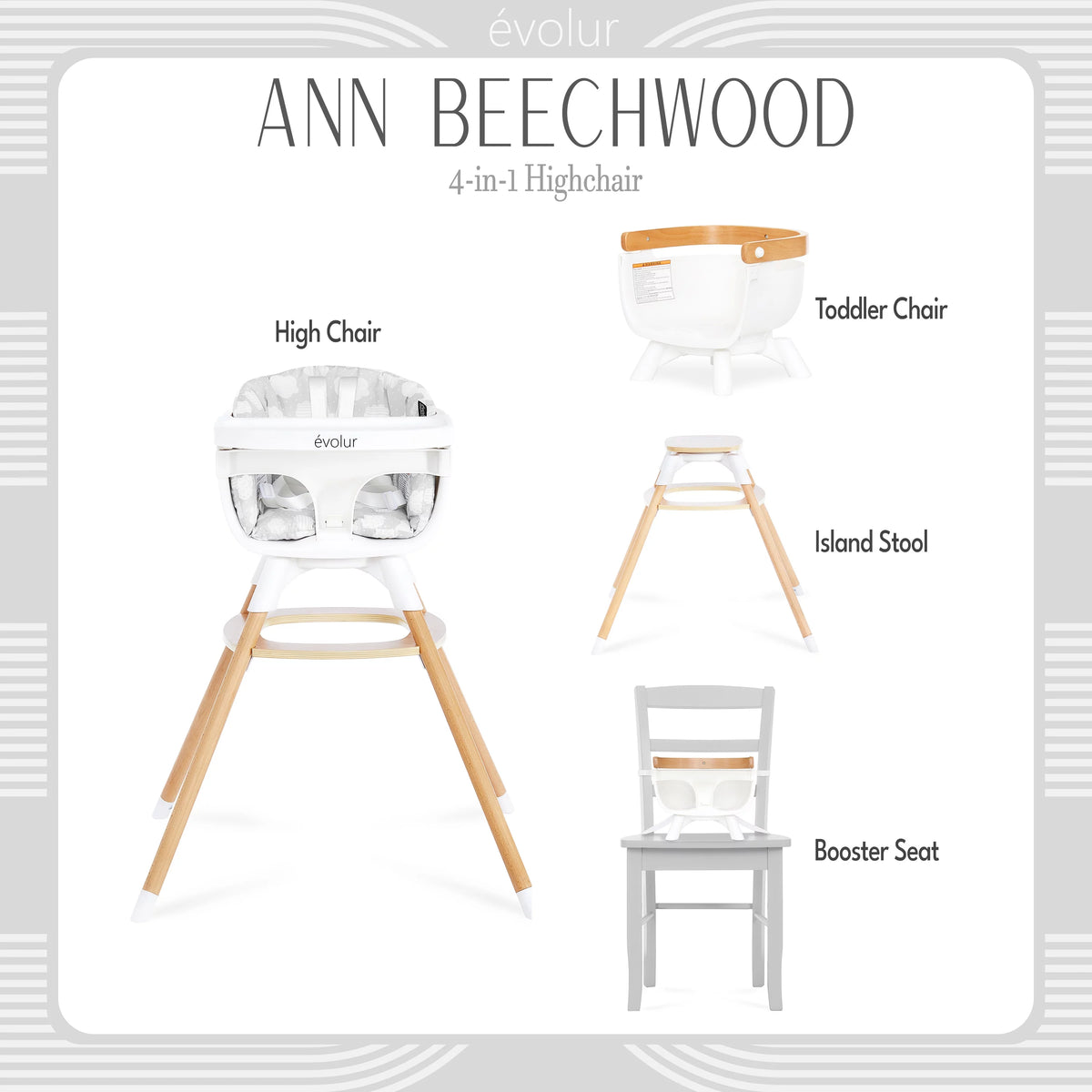 Gray 4-in-1 Highchair with 5 Point Safety Harness T1021