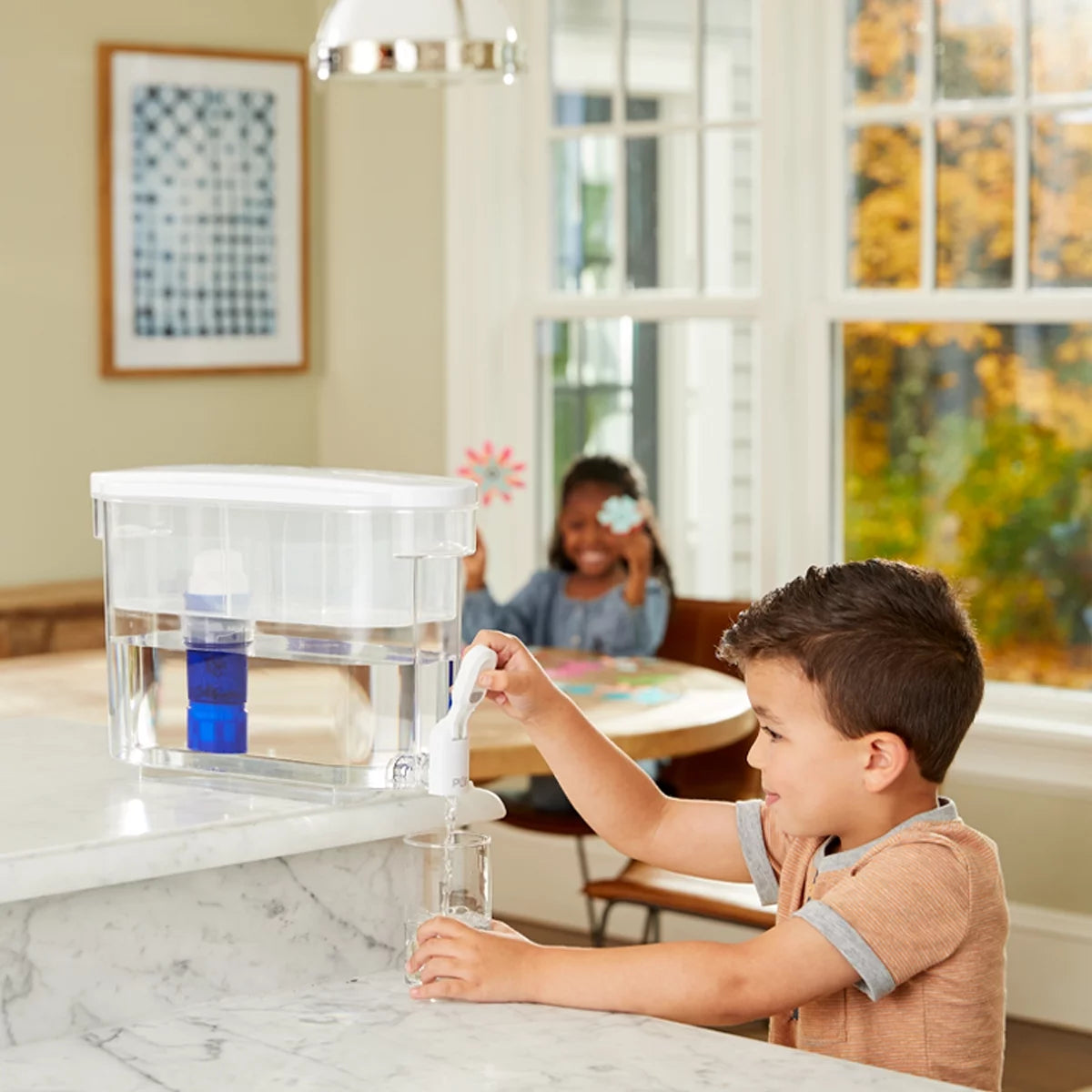 30 Cup Water Filter Dispenser with Filter, Dishwasher Safe, White H215