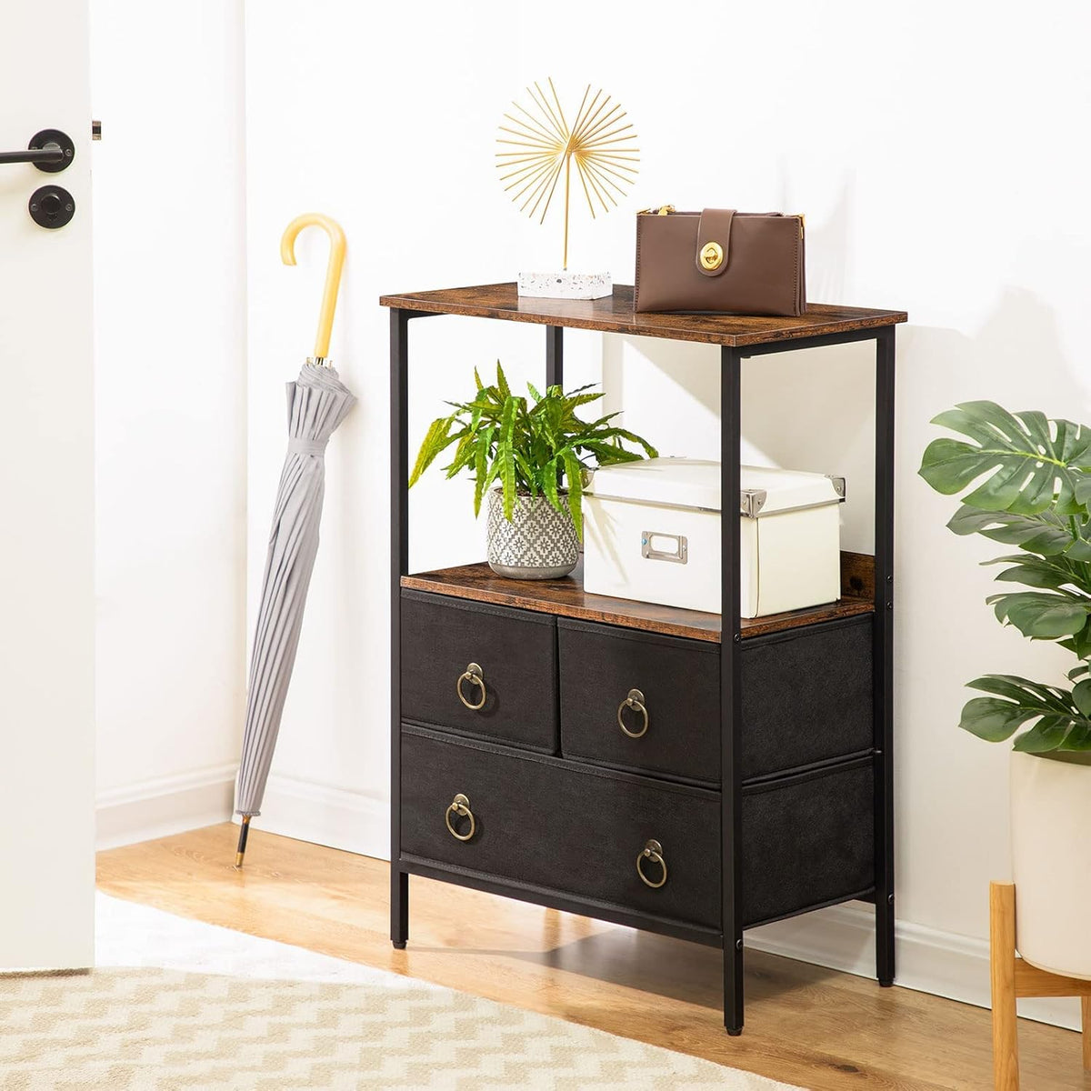 3 Drawer Steel Frame Storage Tower with Open Shelve X969