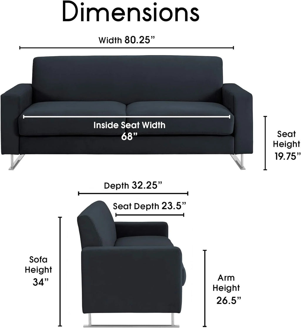 Blue Velvet Sofa with Chrome Sleigh Legs R63689