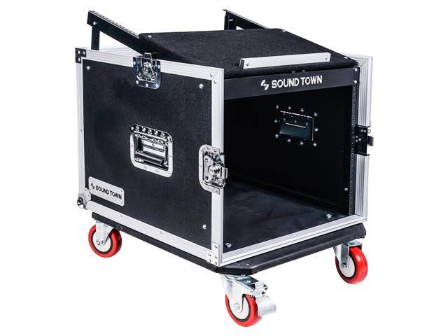 8-Space Pa/dj Rack Road Case with Slant Mixer Top and Casters D8444