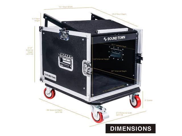 8-Space Pa/dj Rack Road Case with Slant Mixer Top and Casters D8444