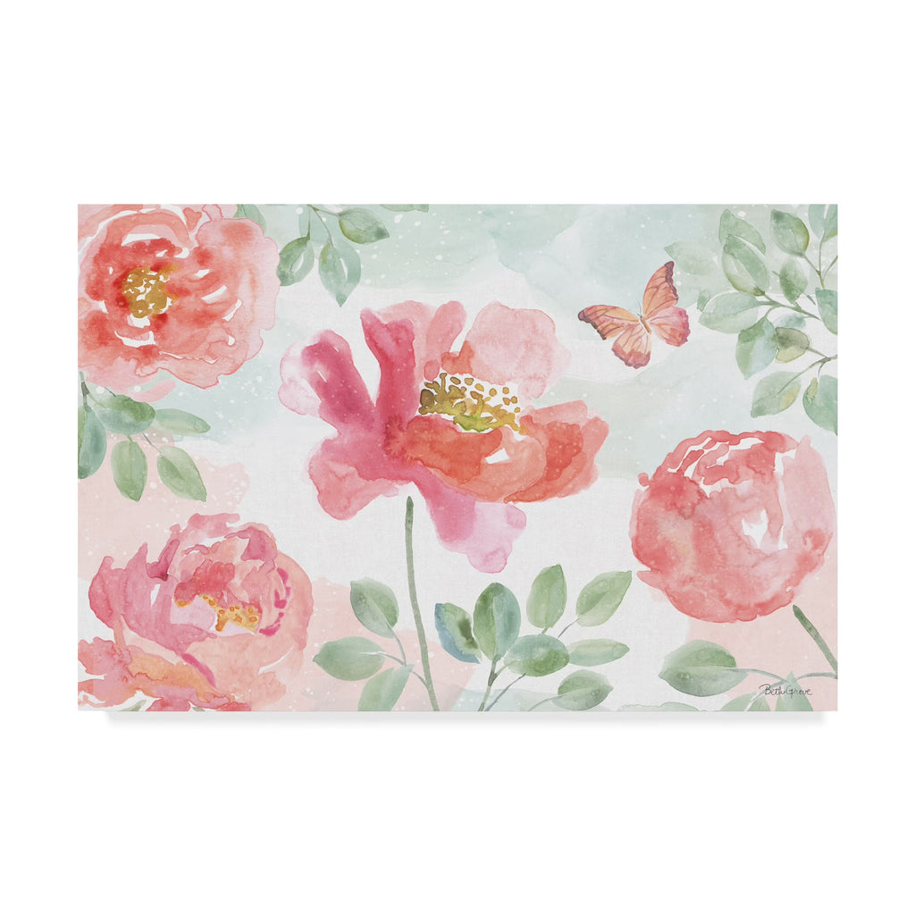 Watercolorful Pink And Green Floral Canvas Art Q767035
