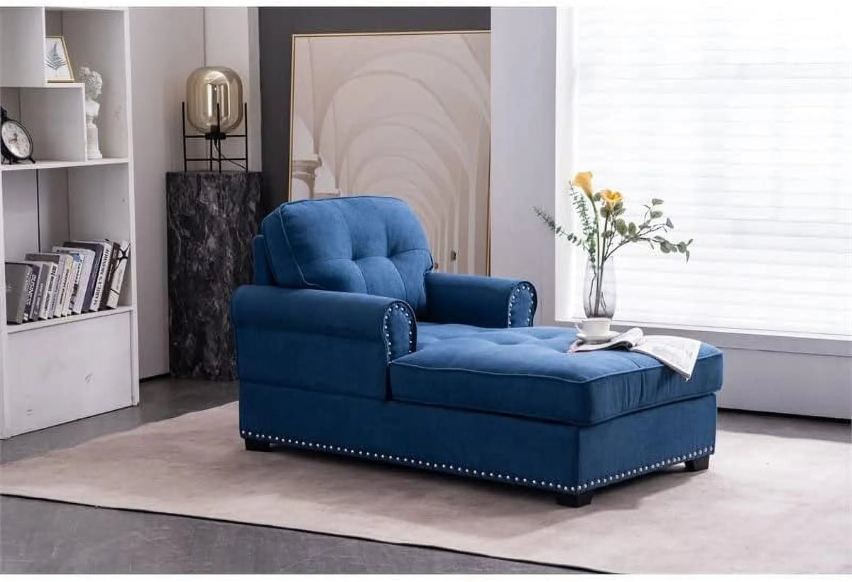 Blue Linen Fabric Indoor Chaise Lounge Z82630