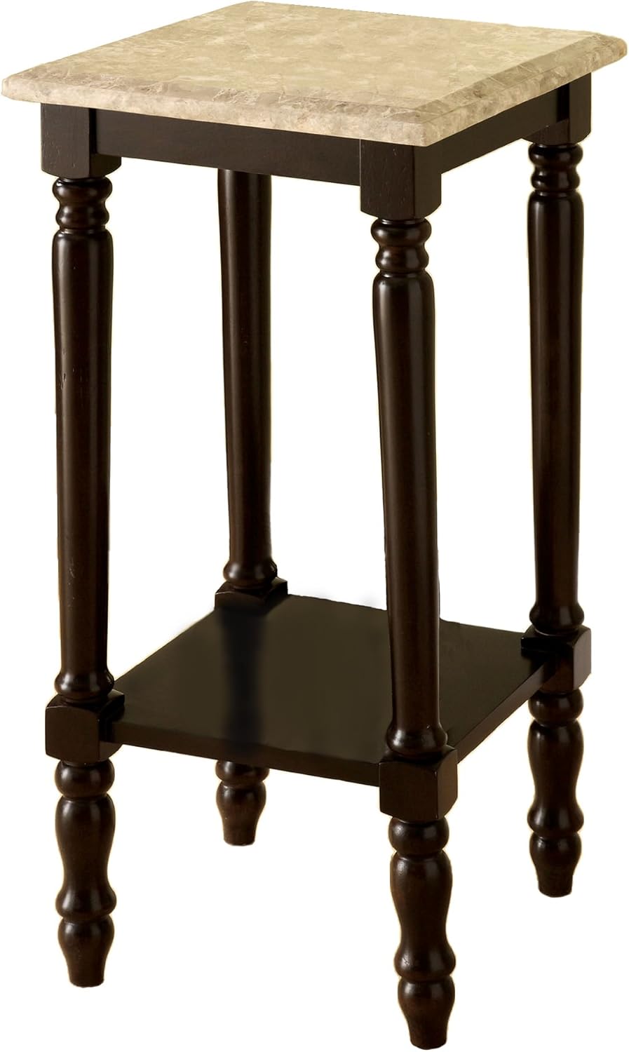 Round Stand with Genuine Marble Top, Dark Cherry Finish J9194