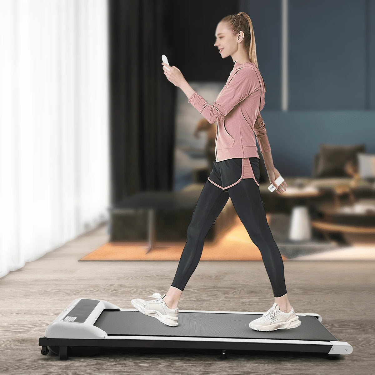 Folding Treadmill Under Desk Electric Walking Pad with Remote Black V565867