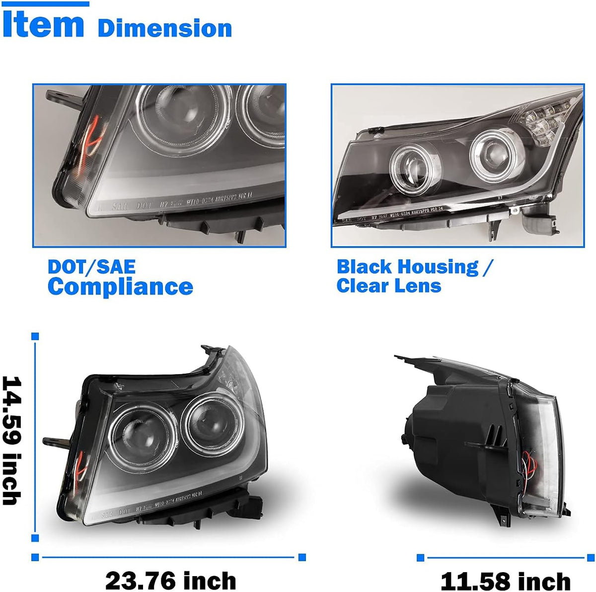 Headlight Assembly with LED Daytime Running Lights Projector for 2011-2015 Chevy Cruze X28110
