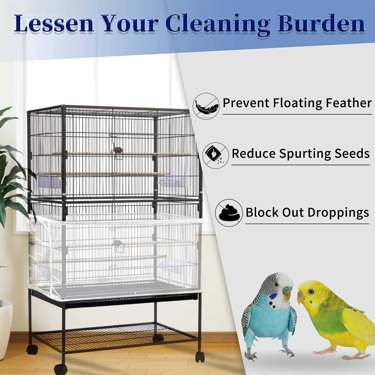 Large Adjustable Soft Nylon Mesh Bird Cage Cover K934
