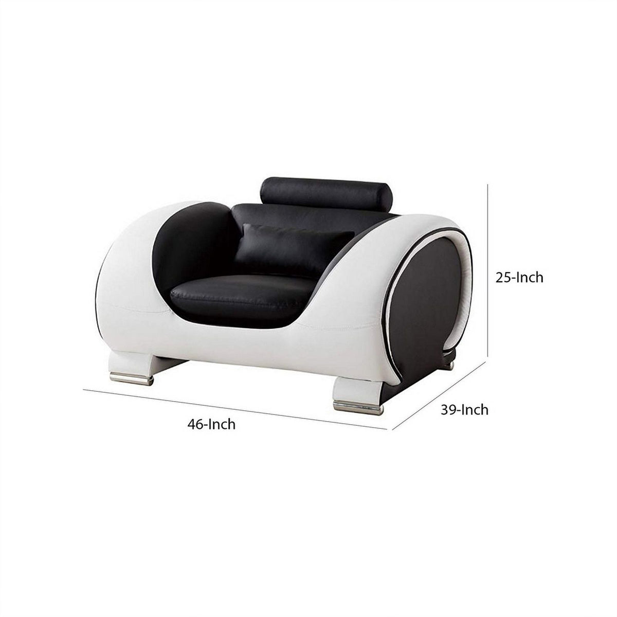 Black and White Faux Leather Wooden Sofa Chair with Headrest A914