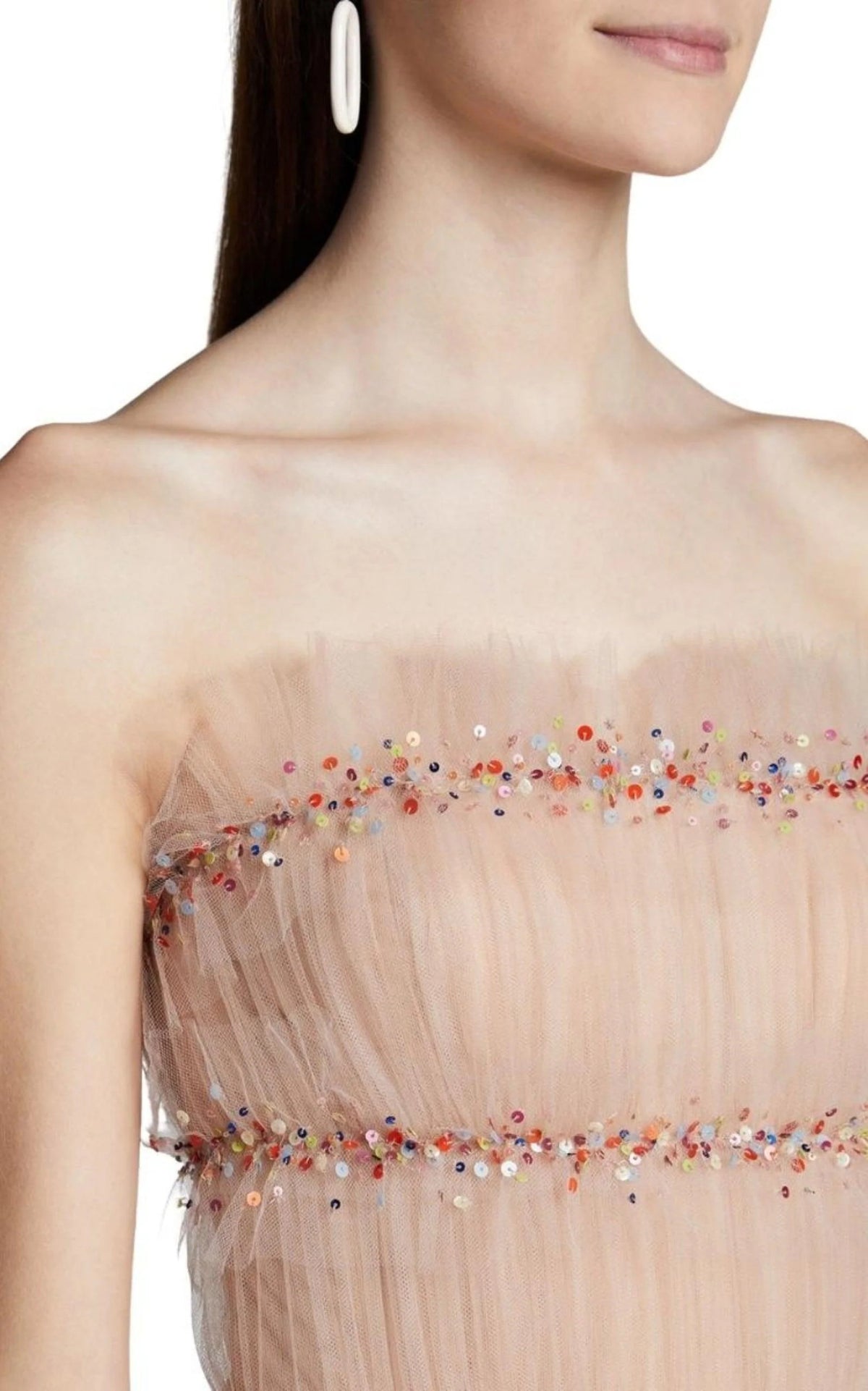Strapless Ruched Tulle Midi Dress X35256