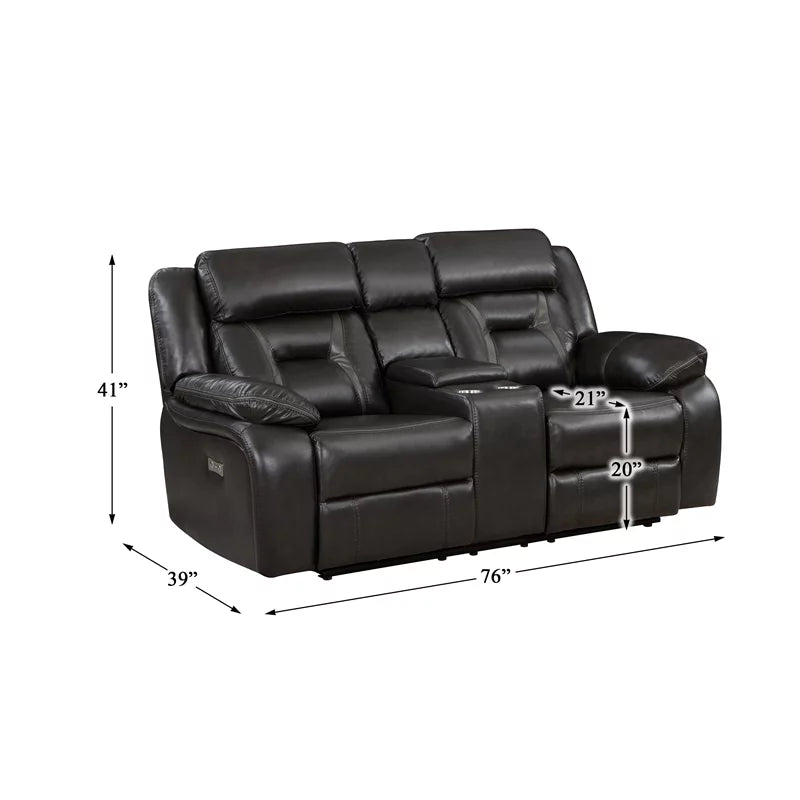 Dark Gray Faux Leather Power Double Reclining Loveseat O491668