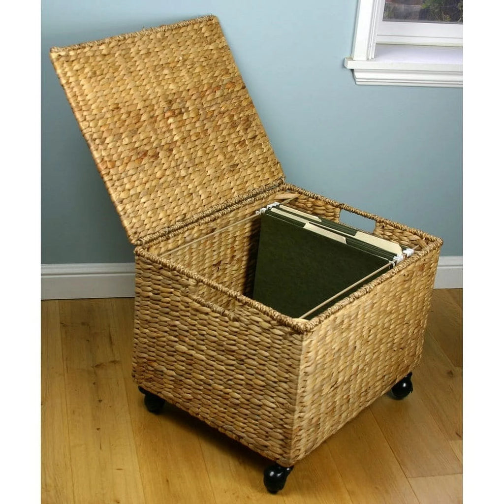 Wicker Storage Filing Cabinet with Wheels I286
