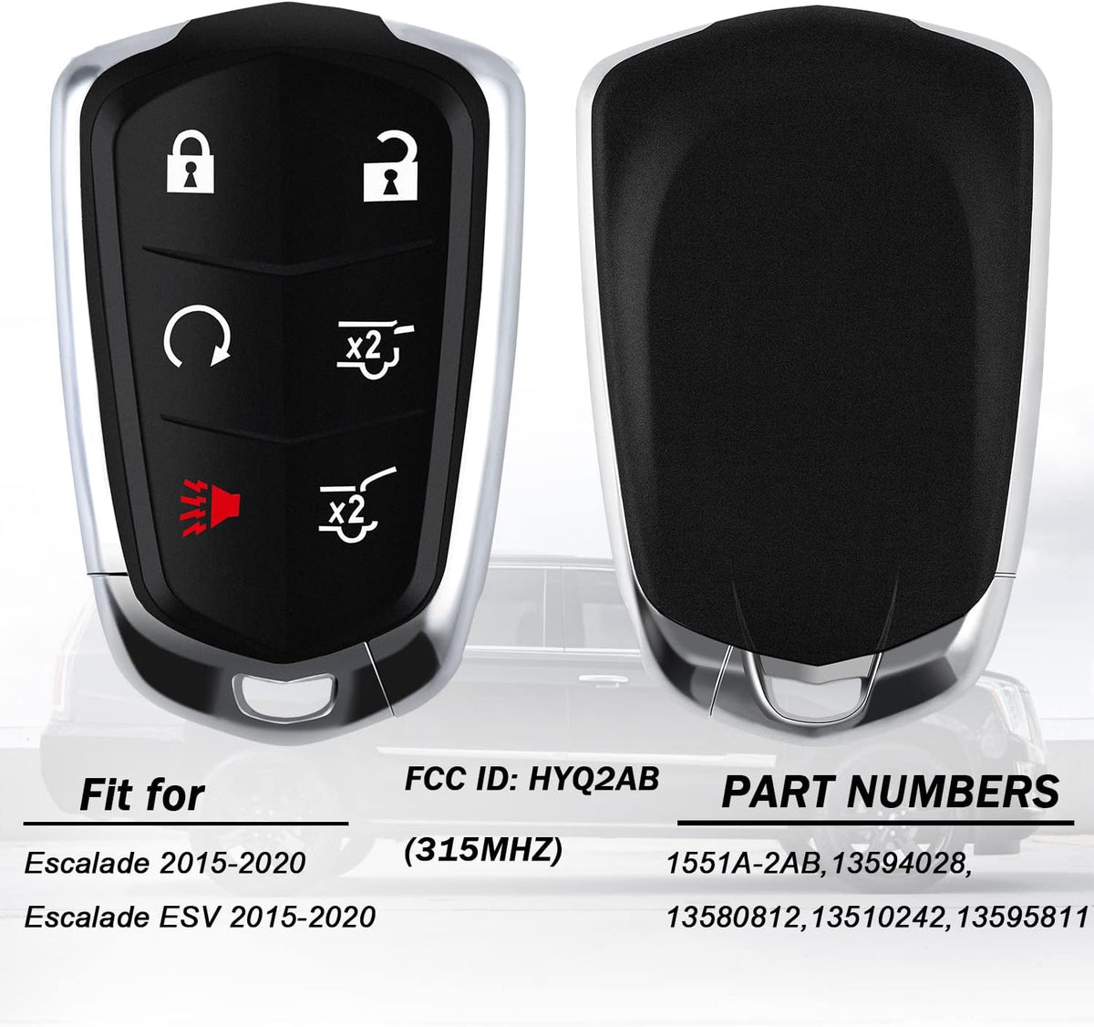 Replacement 6 Buttons Proximity Smart Keyless Entry Remote Fob for Cadillac Escalade and Escalade ESV 2015-2020 315Mhz FCC: HYQ2AB 1 Piece Pack of 2 H41094