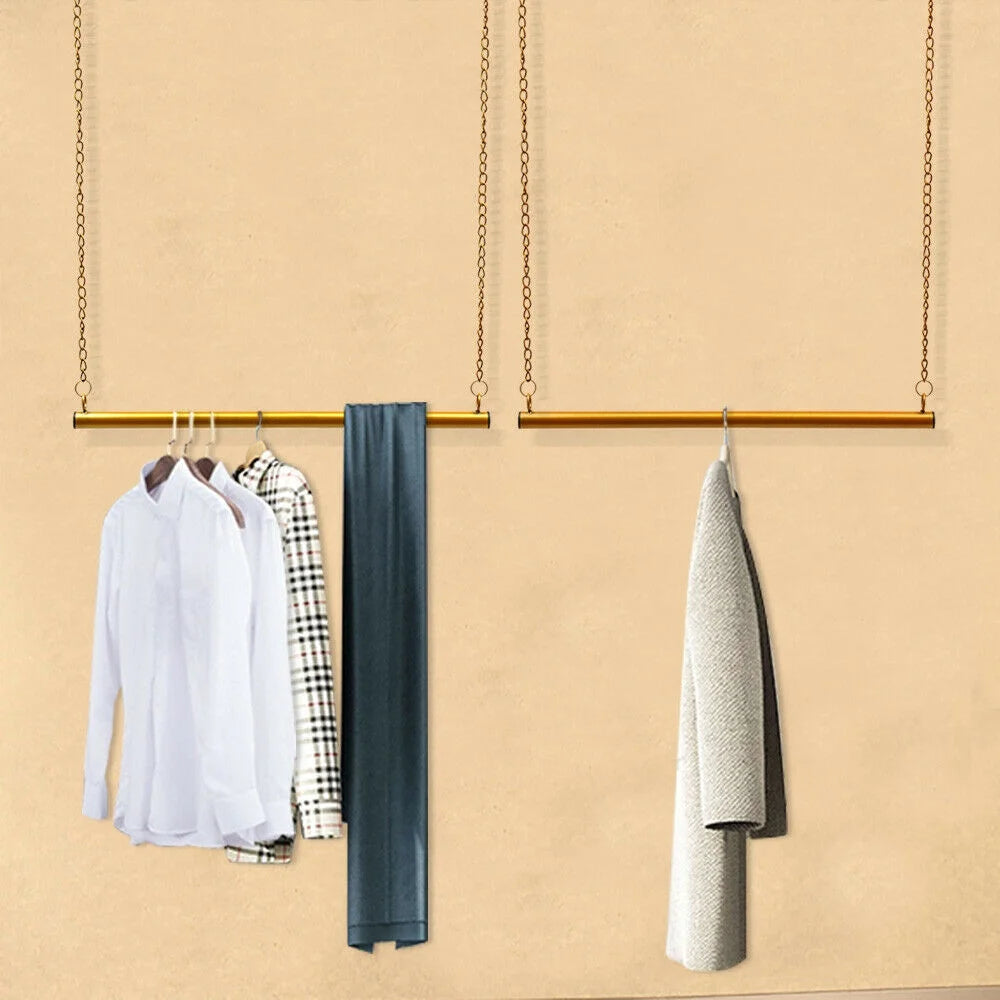 Gold Rod Ceiling-Mounted Clothes Rack A615