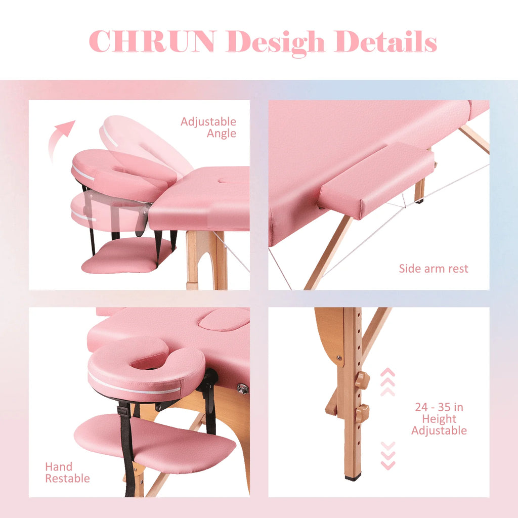Pink Portable Massage Table 84 Inches 2 Fold Adjustable P695279