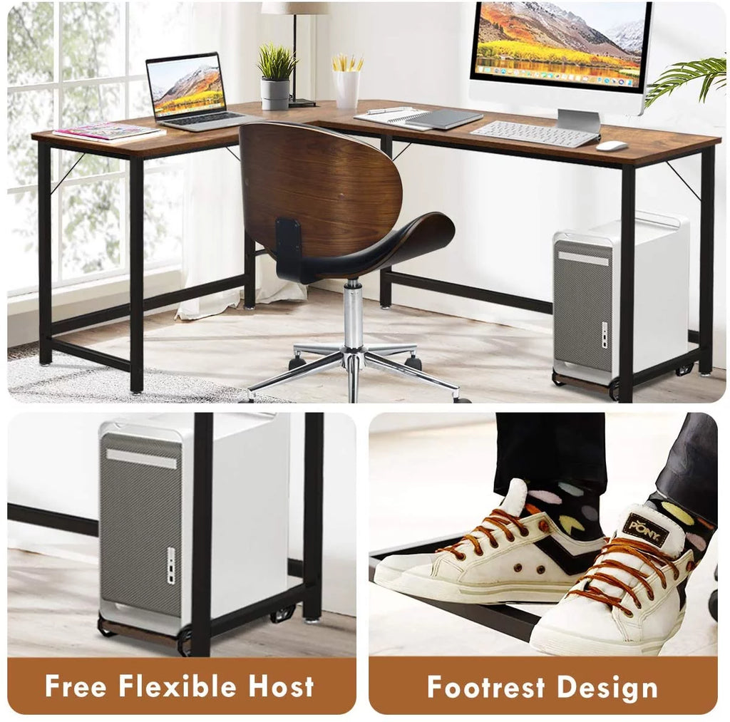 66 Inch L-Shaped Computer Desk with CPU Stand D643575