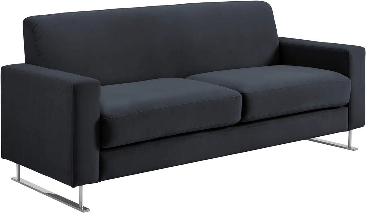 Blue Velvet Sofa with Chrome Sleigh Legs R63689