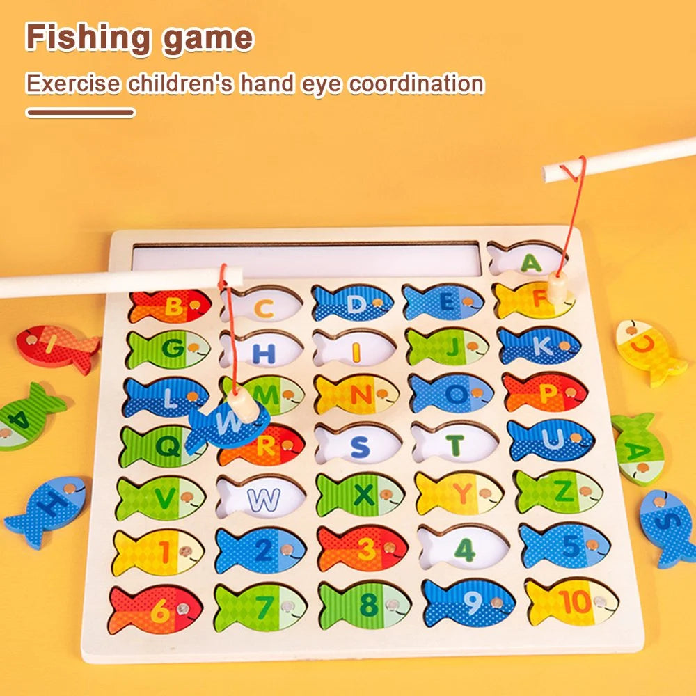 Magnetic Fishing Game for Kids 39 Pcs Wooden with 2 Magnetic Rods B756602