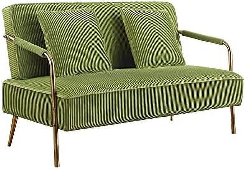 55" Pleated Velvet Loveseat Sofa with 2 Throw Pillows and Gold Metal Legs F484699