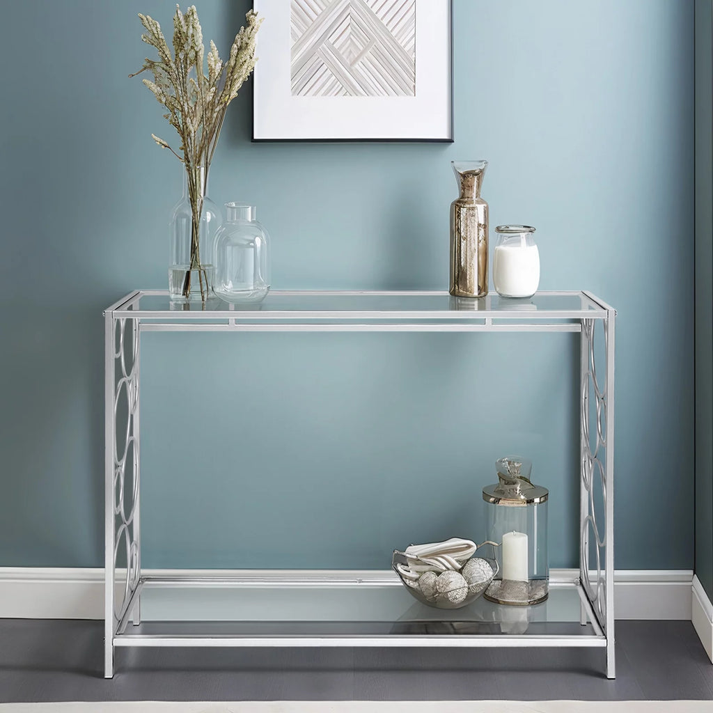 Tempered Glass 2-Tier Console Table with Shelf L65413