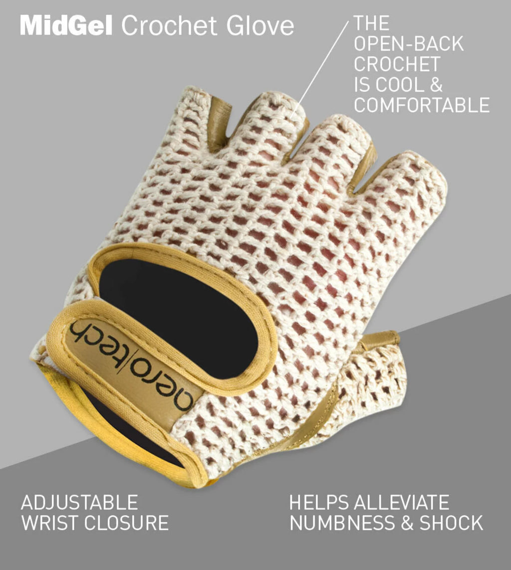 Leather and Cotton Crochet Fingerless Gloves Q379