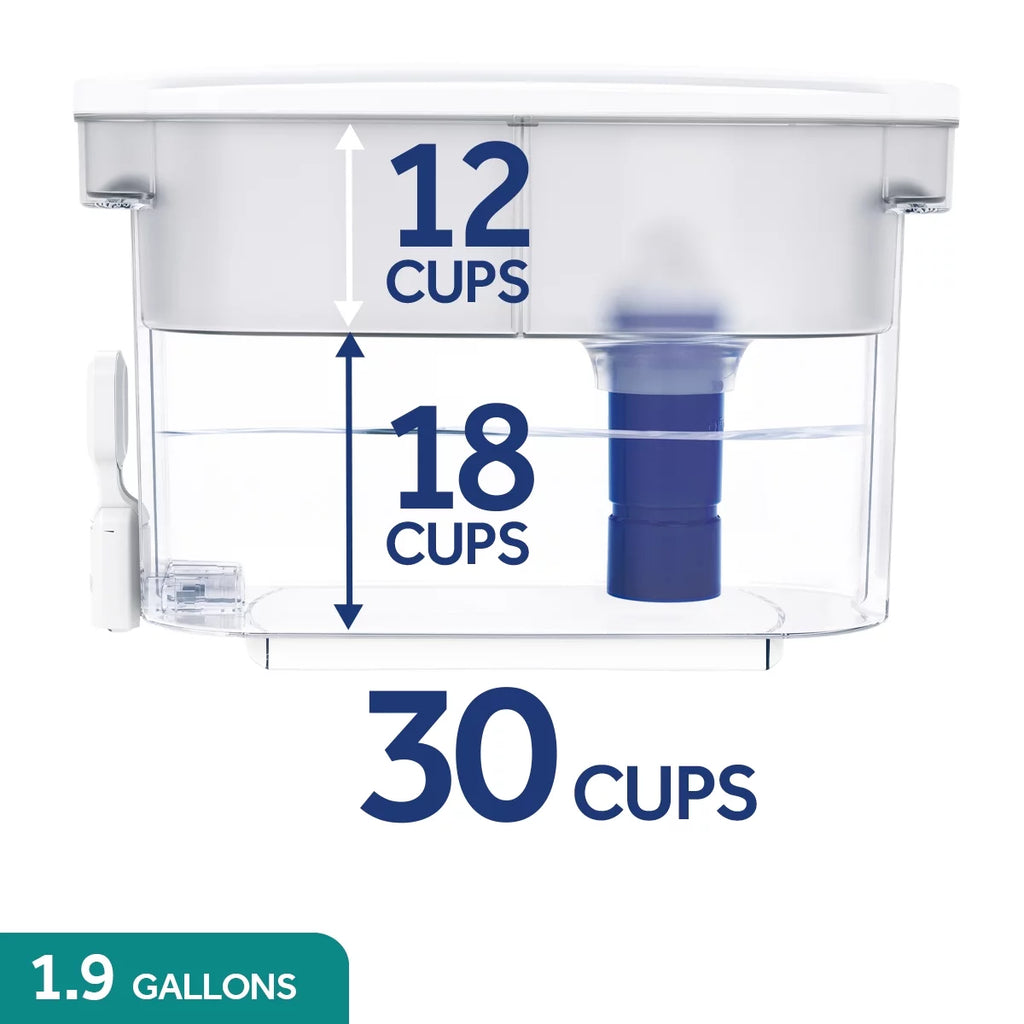 30 Cup Water Filter Dispenser with Filter, Dishwasher Safe, White H215