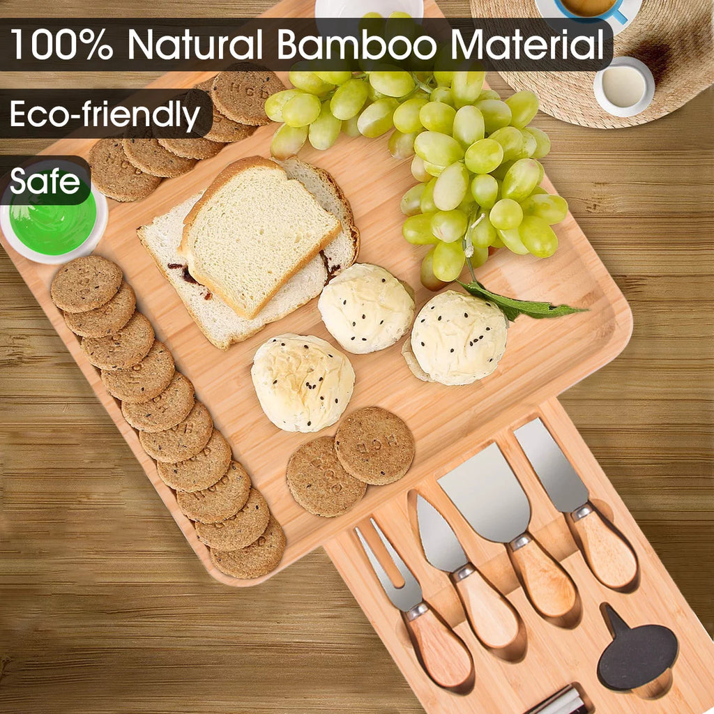 Bamboo Charcuterie Board Set with 4 Stainless Steel Cheese Knives G87450