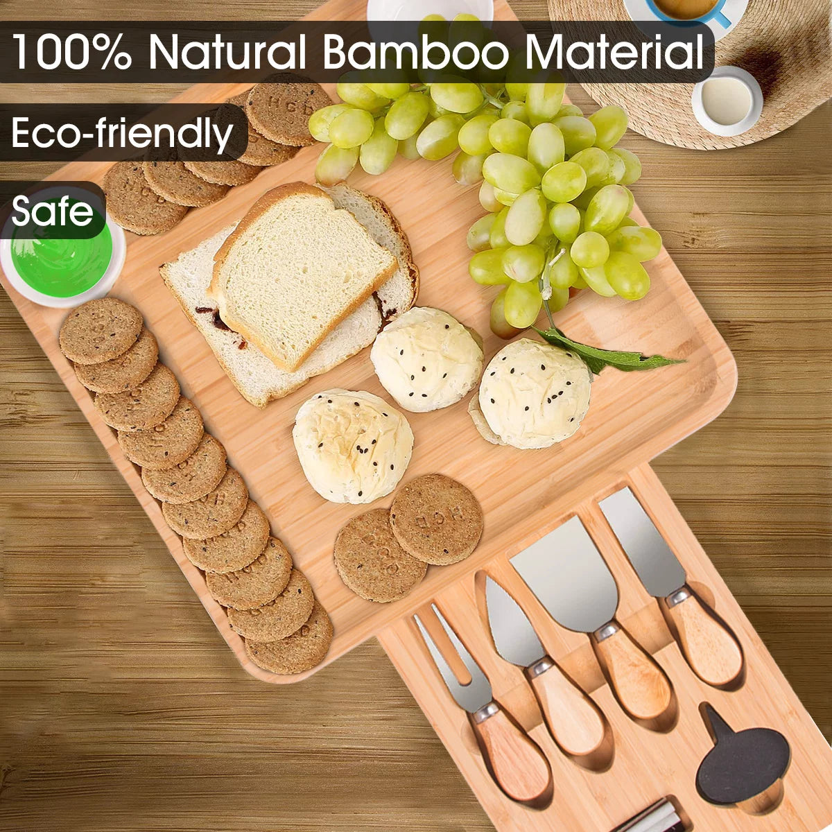 Bamboo Charcuterie Board Set with 4 Stainless Steel Cheese Knives G87450