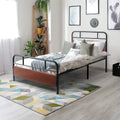 Twin Size Walnut Metal Platform Bed with Wood Headboard and Footboard E993