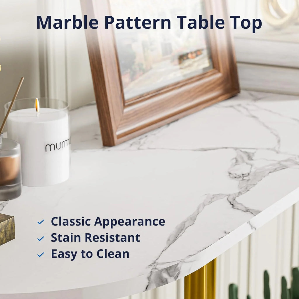 45.3" Gold Faux Marble 2-Tier Console Table I24196