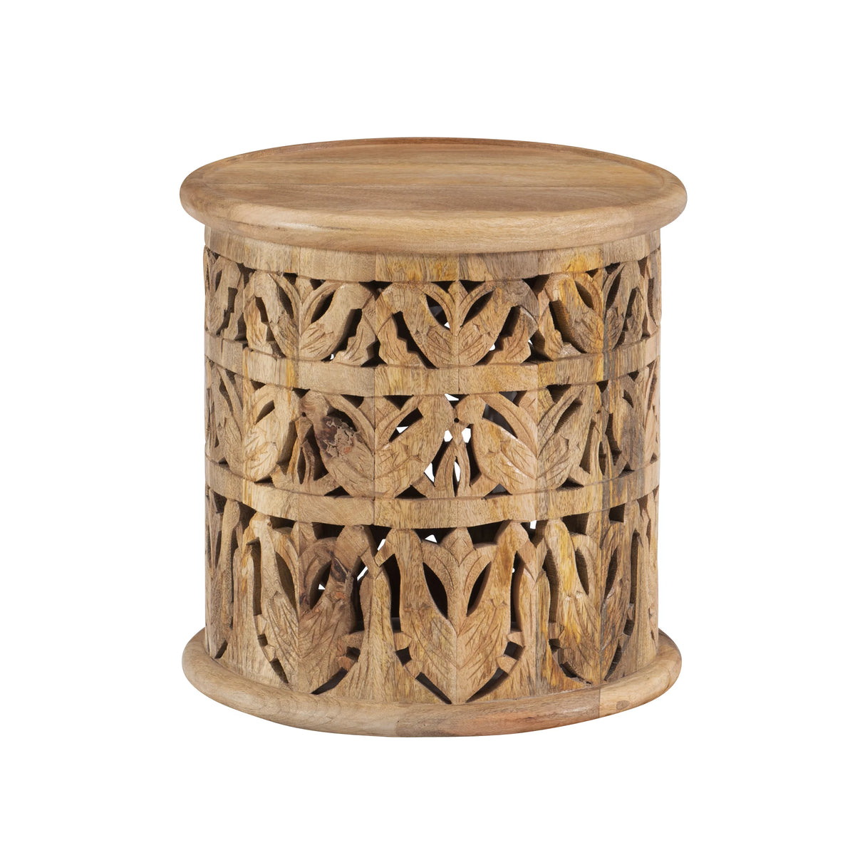 Carved Wood Round Indoor End Table I553
