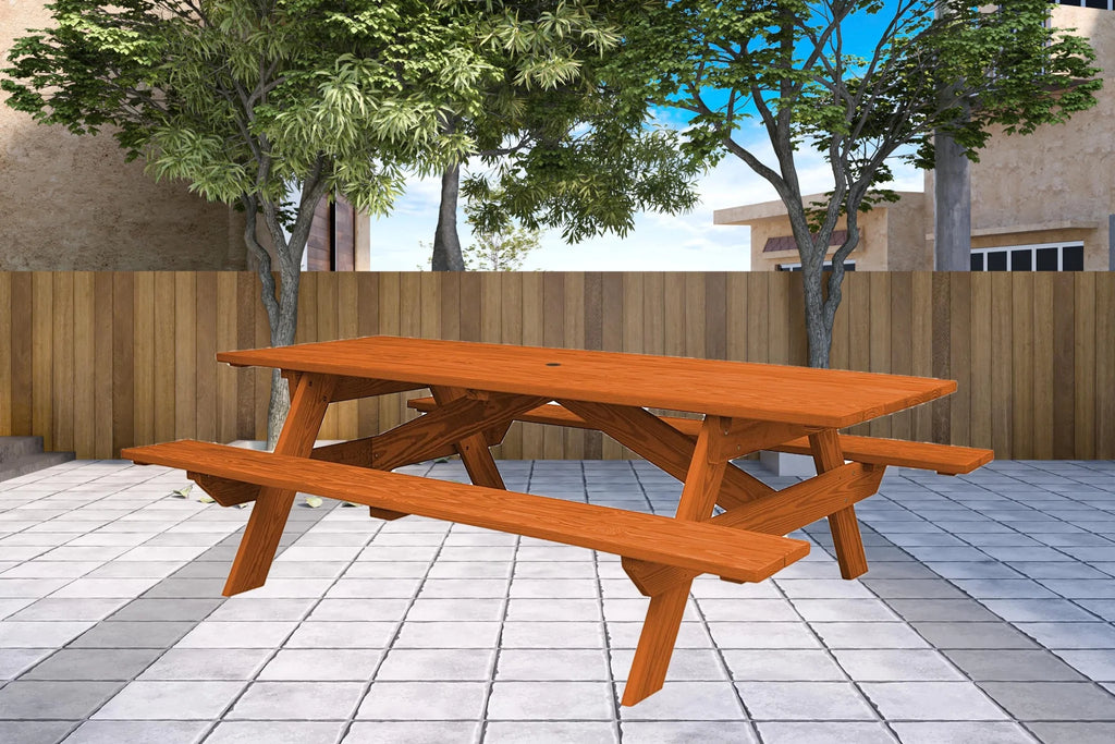 Solid Wood Outdoor Picnic Table with Umbrella Hole R16169