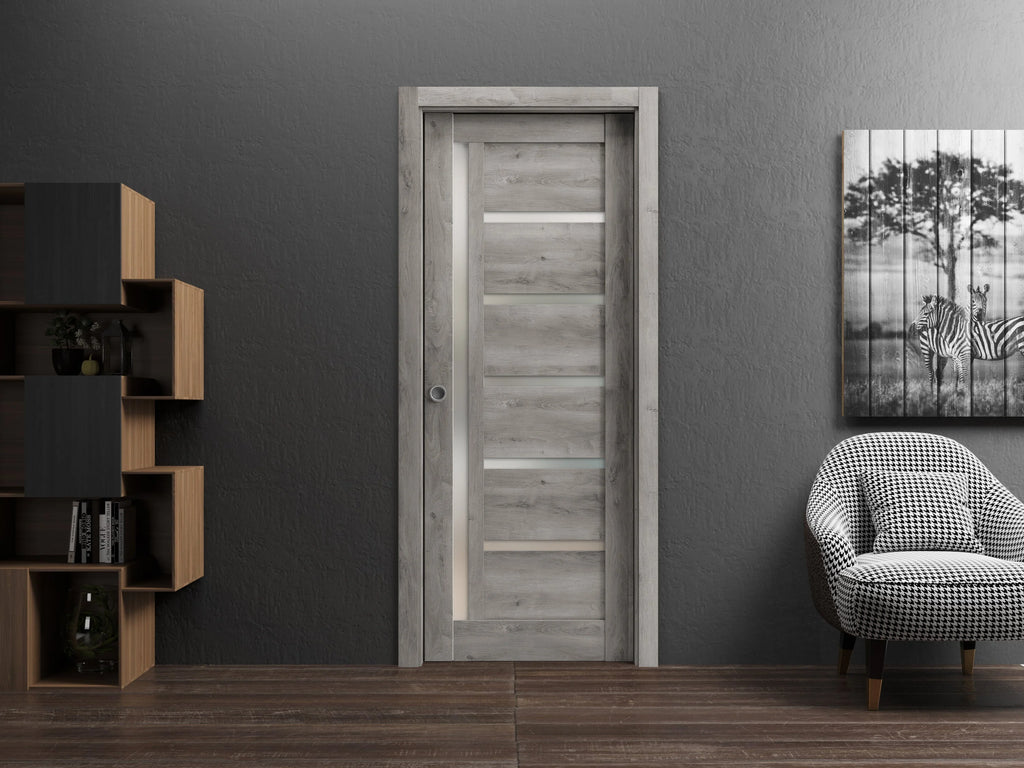 Sliding French Pocket Door 24 x 84 inches with Frosted Glass Solid Wood Interior Door Z70961