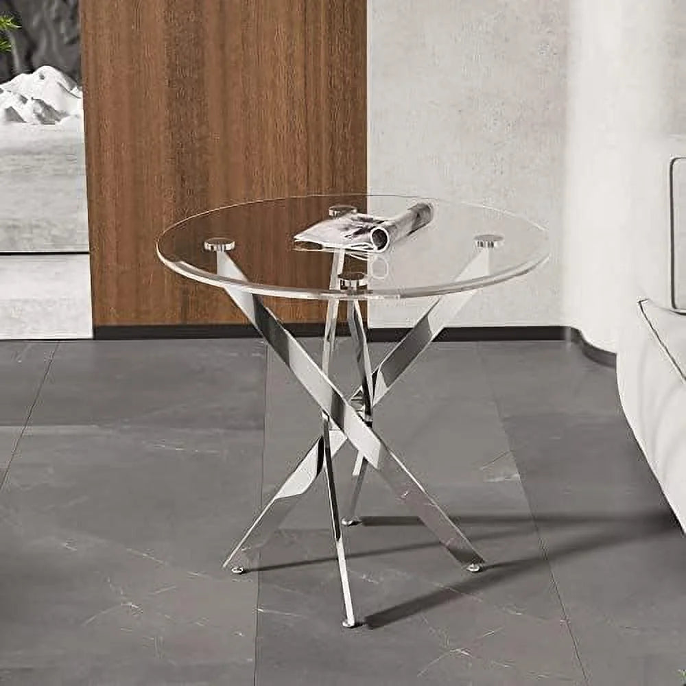 Round Glass End Table with Chrome Legs T155