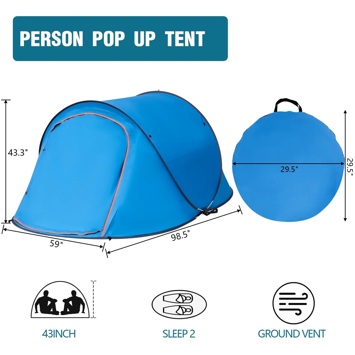 2 Person Waterproof Pop-up Camping Tent T151327