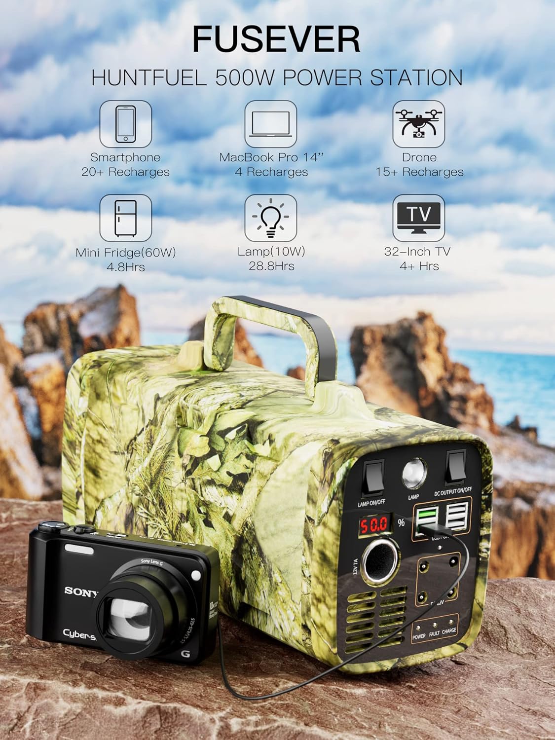 Portable Power Station 500W, 288Wh Solar Generator with AC Outlets E798246