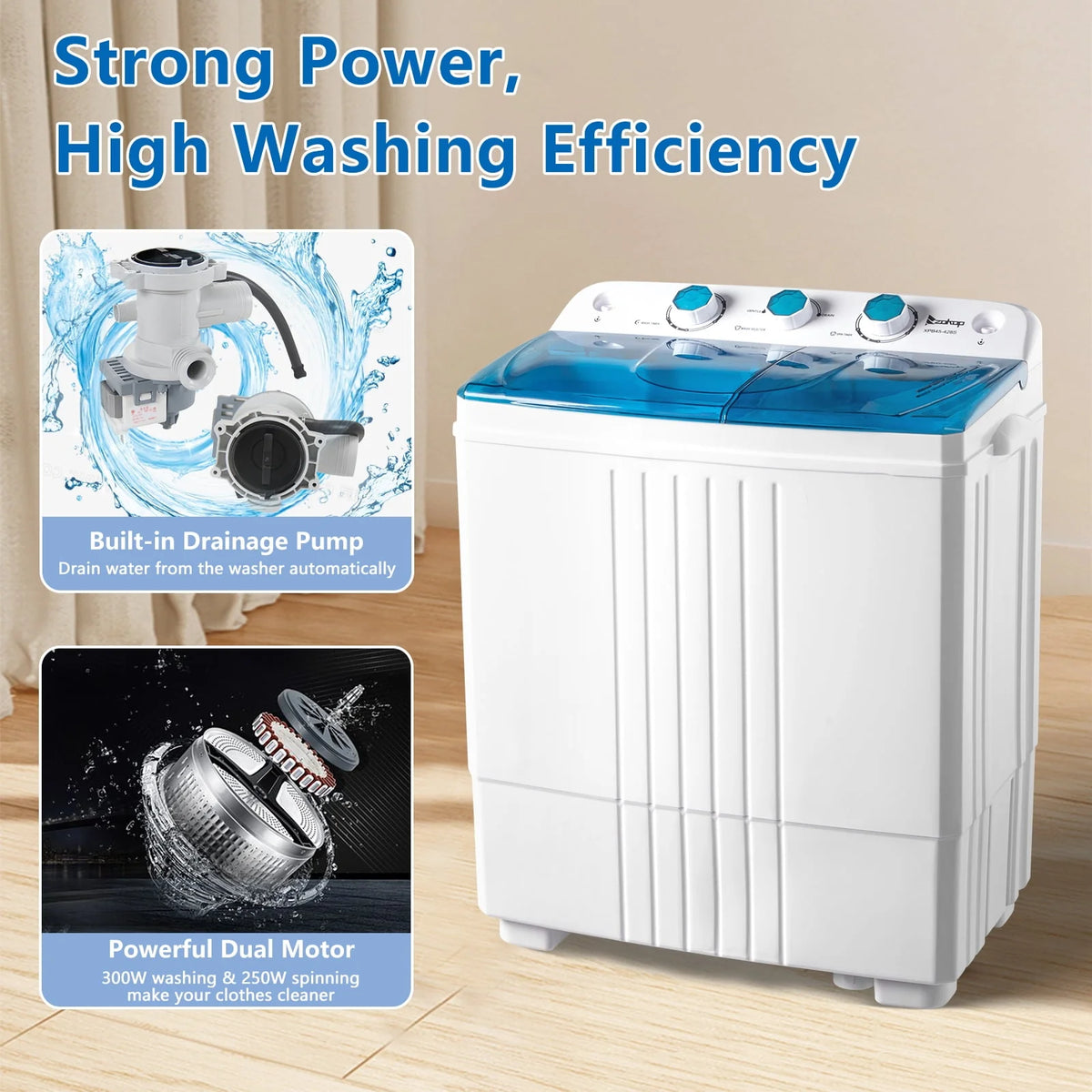 20LBS Portable Compact Twin Tub Washing Machine Washer Dryer, Blue M1698