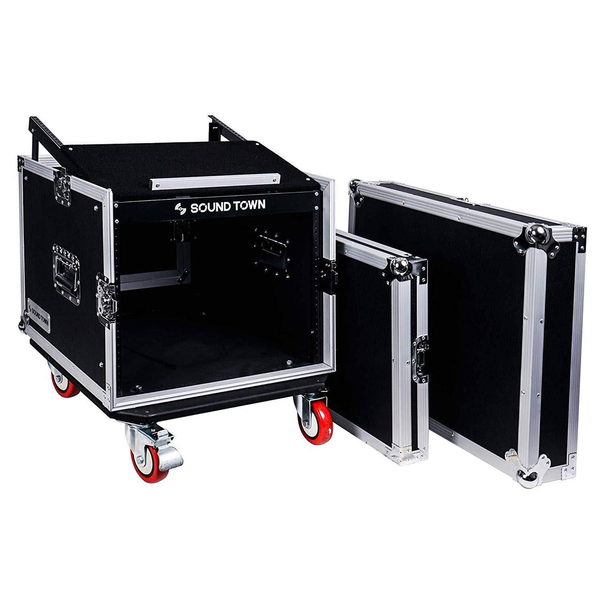 8-Space Pa/dj Rack Road Case with Slant Mixer Top and Casters D8444