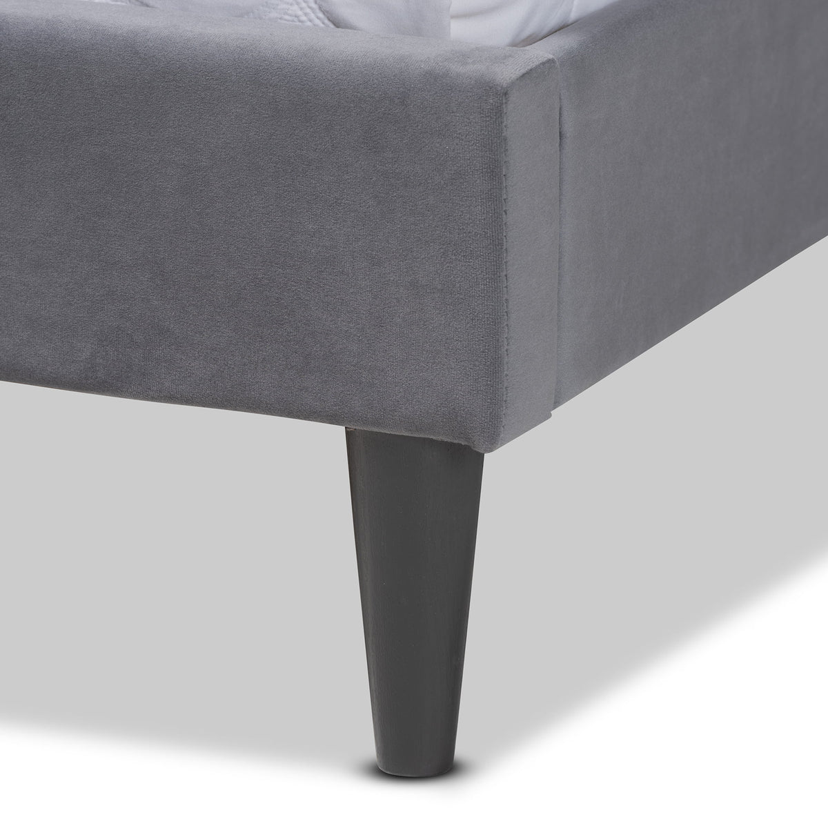 Grey Velvet Upholstered Dark Brown Wood King Size Platform Bed N386930