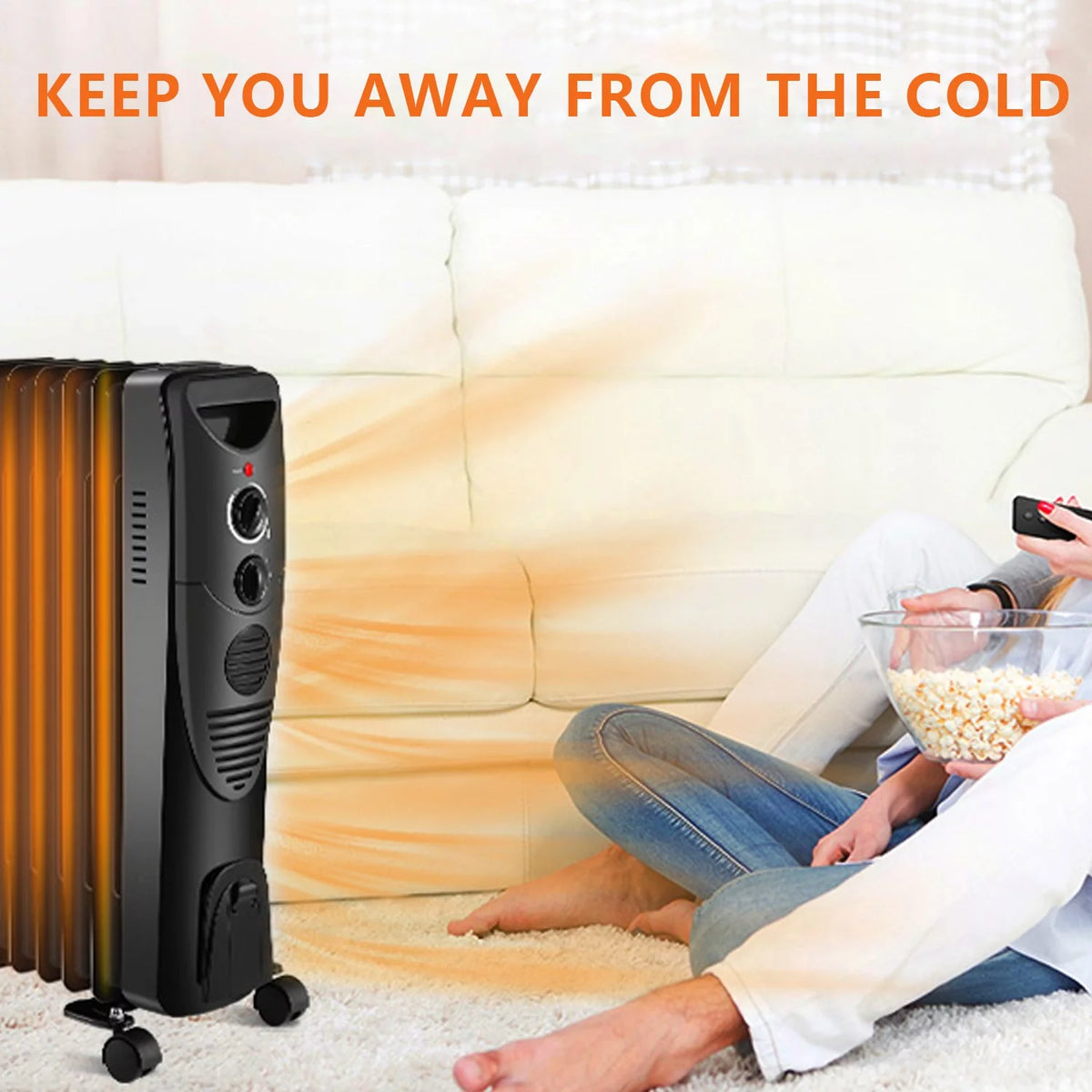 Oil Filled Radiator Heater Portable Electric Heater with 3 Heat Settings Black Q840